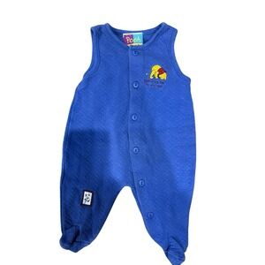 Vintage Winnie The Pooh Jumpsuit 0-3 Months Blue EUC Stitched Logo